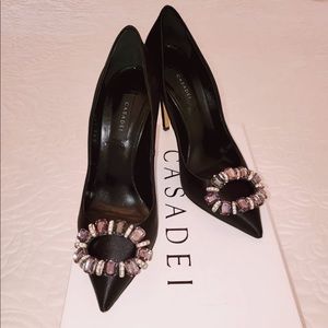 Casadei black satin evening pumps size 7.5